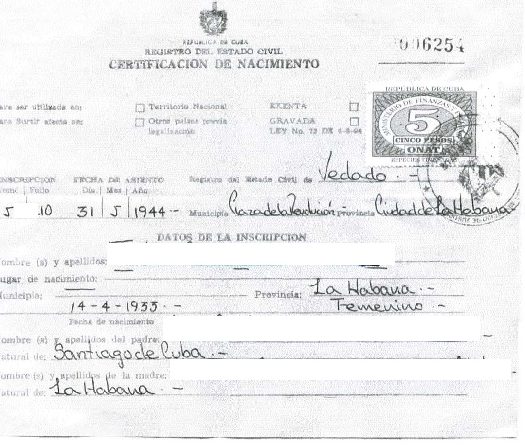 cuban birth certificate front