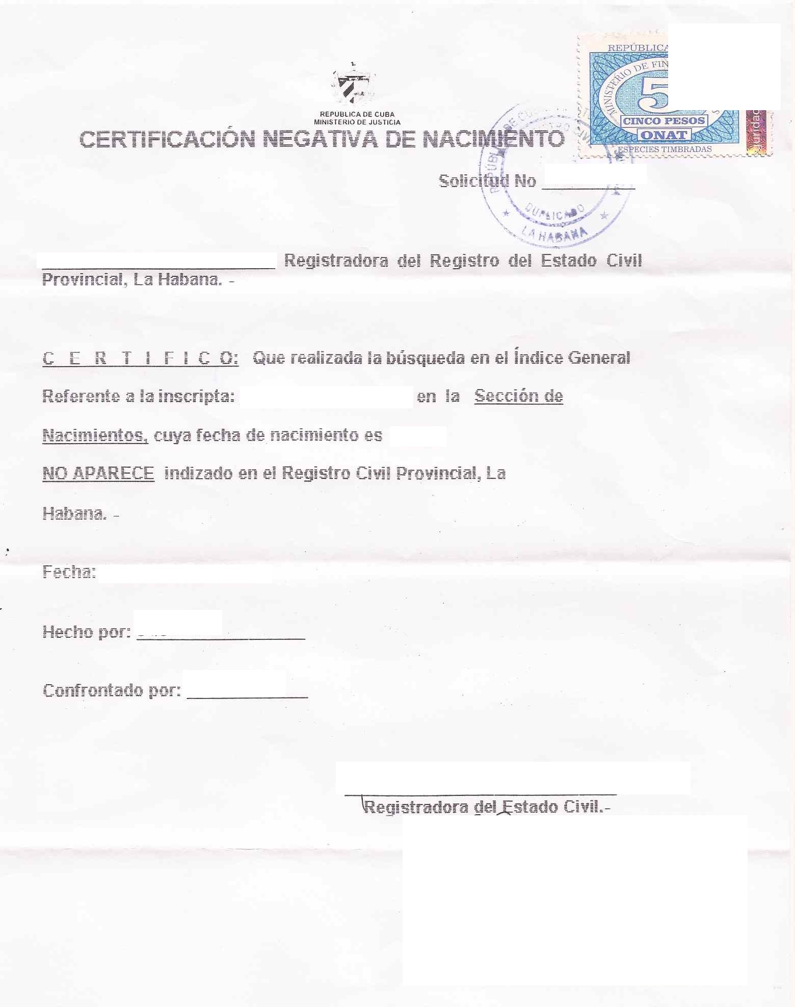 negative Cuban birth certificate negative Cuban birth certificate