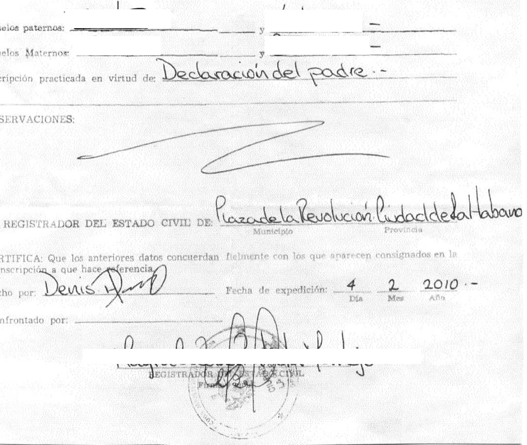 cuban birth certificate back
