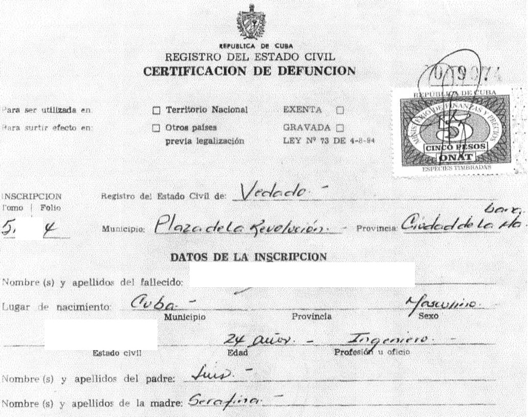 Cuban death certificate Cuban death certificate
