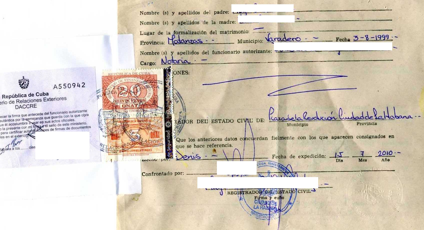 back of Cuban marriage certificate back of Cuban marriage certificate